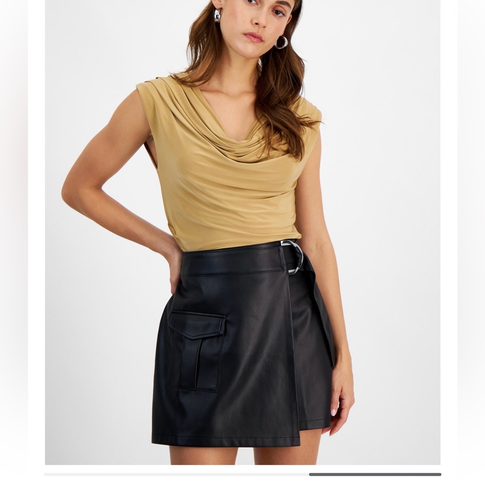 Bar III Black Faux Leather Skirt